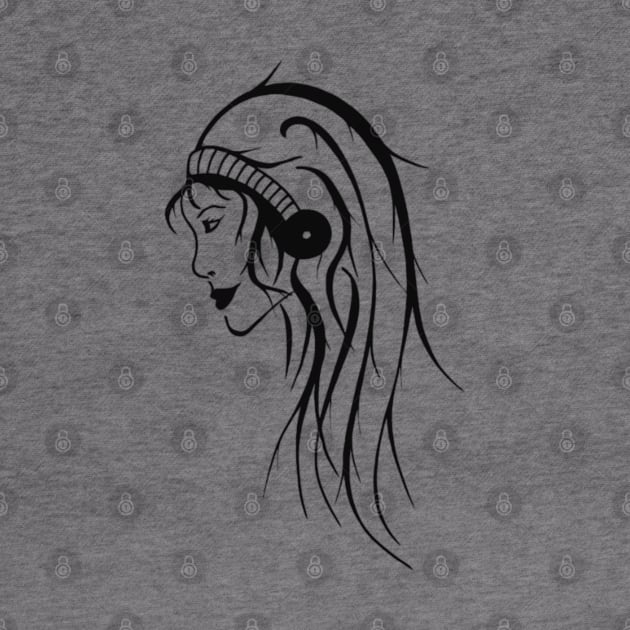 Black and white side profile of woman with striped hair band by Drawings by Wandersti